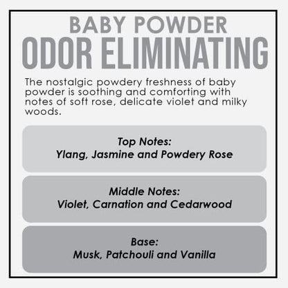 Baby Powder Odor Eliminating Highly Fragranced Candle - Eliminates 95% of Pet, Smoke, Food, and Other Smells Quickly - Up to 80 Hour Burn time - 12 Ounce Premium Soy Blend - color: Baby Powder