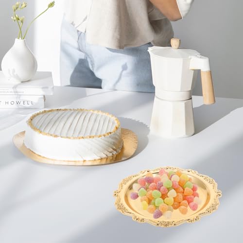 SEWACC Elegant Golden Serving Tray 7.87In Round Snack Serving Platter for Food Desserts Jewelry Display Trinket Dish for Entertaining - color: Golden
