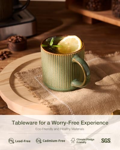 famiware Coffee Mug Set of 4, Star 12 oz Ceramic Mugs Cups Set with Handle | Stoneware Stackable Catering Cup for Coffee, Tea, Cappuccino, Latte, Microwave & Dishwasher Safe, Moss - color: Star-Moss, size: 4 Count (Pack of 1)