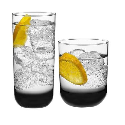 Libbey Polaris Tumbler and Rocks Glass Cups Set, Smoke Hue Mixed Drink Glasses with Straight Lines, Lead-Free, Drinkware Set of 16 for all Beverages - color: 04 - Polaris Smoke Hue