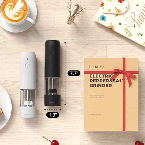 Ultrean Pepper Grinder, Rechargeable Salt and Pepper Grinder Set with 6 Adjustable Coarseness, LED Light, Automatic Grinder for Kitchen, House Warming Gifts New Home, White&Black - color: Black&White