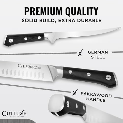 Cutluxe Butcher Knife Set, Brisket, Breaking, Boning & Fillet for Meat | BBQ Carving Blades, Ultra Sharp German Steel, Full Tang Ergonomic Handles – Grilling Gift for Men - size: 4 Pcs Brisket Knife Set