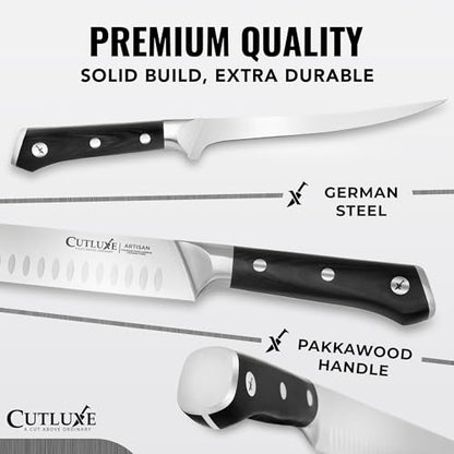 Cutluxe Butcher Knife Set, Brisket, Breaking, Boning & Fillet for Meat | BBQ Carving Blades, Ultra Sharp German Steel, Full Tang Ergonomic Handles – Grilling Gift for Men - size: 4 Pcs Brisket Knife Set
