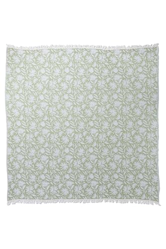 Flower Organic Cotton Turkish Throw Blanket, Muslin - Olive | Thin, Soft, Lightweight, Breathable Gauze Weave, Green and White Reversible Floral Print, for Sofa, Chair, Couch, 65" x 65" - color: Olive Whimsy