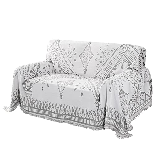 H.VERSAILTEX Reversible Sofa Cover Couch Cover for Dog Sofa Slipcover for Most Shape Sofa Furniture Protector with Tassels Sectional Couch Cover (Large: 71" x 102", Dove Grey/White) - color: White/Dove Grey, size: Large