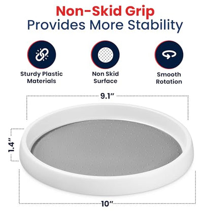 Oizeir Lazy Susan Organizer Set of 4, 10 Inch Non-Skid Turntable for Cabinet, Pantry, Kitchen, Countertop, Fridge, Bathroom – Durable Plastic Rotating Storage Tray, White - color: White