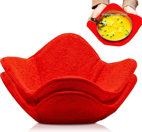 Set of 2 Red Microwave Hot Pads - Pot Holders, Cozies for Food, Ooma, Ramen or Soup Bowl Cozy, Kitchen Gadgets - color: Color 10