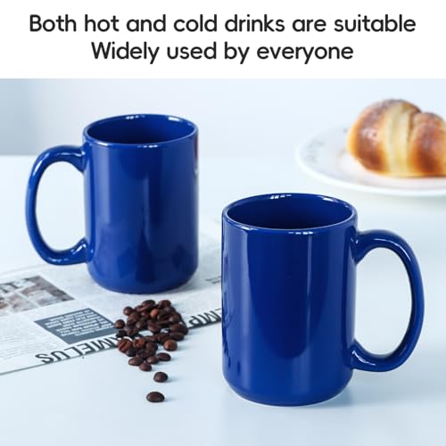 15 OZ Coffee Mugs, Classic Blank Ceramic Cup with Large Handle for Tea Latte Cappuccino, Set of 4, Blue - color: Blue