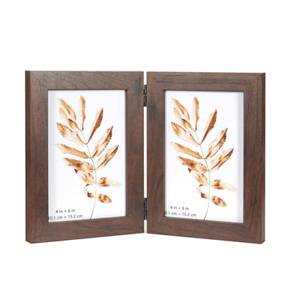 Brown Double Photo Picture Frame 6 x 4, Holds 2 Standard Photographs, Freestanding, Twin Hinged 6x4 10 x 15 cm Picture Frames，Glass Front Stand Vertical on Desktop - color: Brown, size: 2x46