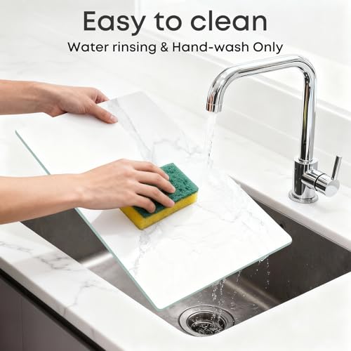 Murrey Home Glass Cutting Board for Kitchen Counter, Tempered Glass Chopping Boards Dishwasher Safe, Small Clear Countertop Tray, Scratch Resistant, Heat Resistant, Non Toxic, White Marble, 12"x8" - color: Textured White Marble, size: 11.8"L x 7.9"W