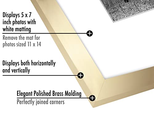 Americanflat 11x14 Picture Frame - Matted to 5x7 - Engineered Wood - Gold | Shatter-resistant glass, hangs vertical or horizontal, sawtooth hangers included, use with or without mat - color: Gold