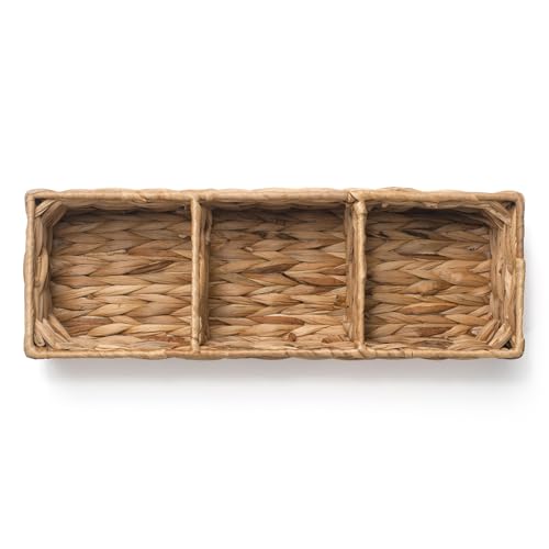 Wicker Bathroom Basket with 3 Compartments, Water Hyacinth Toilet Tank Basket, Woven Storage Box for Bathroom Organizer (14.6 x 4.7 x 3.1 inch) - size: 14.6" x 4.7" x 3.1"