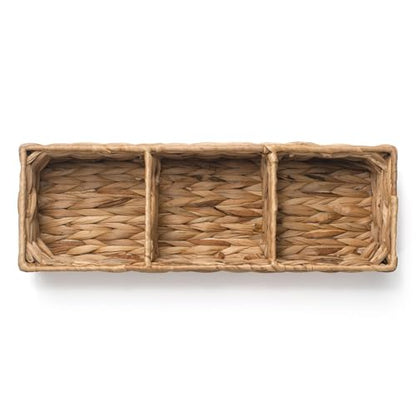 Wicker Bathroom Basket with 3 Compartments, Water Hyacinth Toilet Tank Basket, Woven Storage Box for Bathroom Organizer (14.6 x 4.7 x 3.1 inch) - size: 14.6" x 4.7" x 3.1"