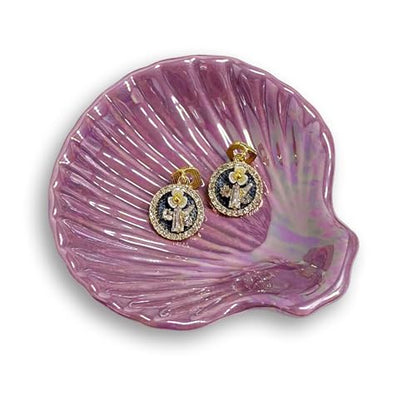Shell Jewelry Ring Holder Dish, Seashell Jewelry Dish Tray, Ceramic Jewelry Plate Bowl, Engagement Trinket Dish, Wedding Birthday Mother's Day Christmas Gift for Women, 3.9", Purple Iridescent Surface - color: Purple