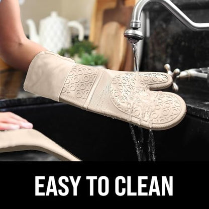 BPA-Free Silicone Oven Mitts Ultra Heat Resistant up to 500°F - Oven Mitts with Thick Cotton Liner - Long Slip Resistant Pot Holders, Flexible Oven Gloves - Beige 14.7 - color: Beige, size: 2-Piece 14.7" Oven Mitts