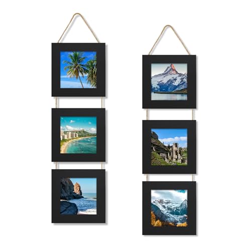 4x4 Collage Picture Frames Set of 2, Rustic Wooden Real Glass Vertical Hanging 3 Opening 4 by 4 Photo Frame, Black - color: Black, size: Vertical-4x4 in