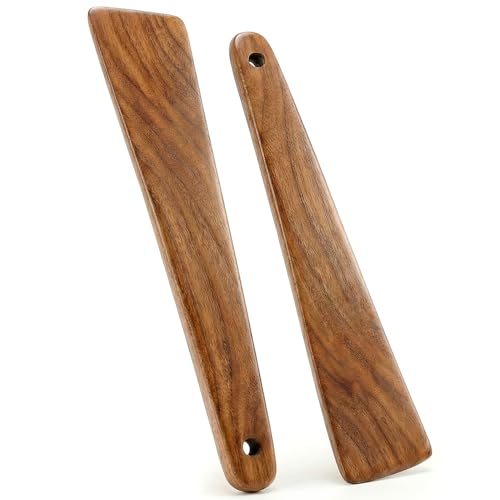 2Pcs Non Toxic Flat Thin Wood Spatula for Cooking Utensil Cast Iron Scraper | Acacia Wooden Spatula Scraper Earlywood Kitchen Utensil Set Japanese Baking Tools Egg Flipper Pancake Wok Spatulas Turner - color: 2 PCS FLAT SPATULA