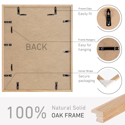 16x20 Picture Frame Natural Solid Oak Photo Frames with 11x14 Removable Mat Wall Hanging Large Handcrafted Frame with HD Plexiglass Wall and Tabletop Display Large Poster Frame - color: Oak, size: 16X20,1P