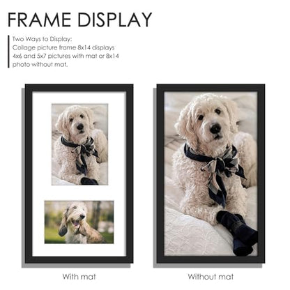 DUENPY 8x14 Multi Size Collage Frame Photo Display Black | Wall Mount Display, Horizontal & Vertical, 8x14 (Without Mat) Photo Frame, Premium MDF & Shatterproof Acrylic - color: Black, size: 8x14（4x6+5x7 opening）