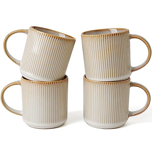 famiware Coffee Mug Set of 4, Star 12 oz Ceramic Mugs Cups Set with Handle | Stoneware Stackable Catering Cup for Coffee, Tea, Cappuccino, Latte, Microwave & Dishwasher Safe, Cappuccino White - color: Star-Cappuccino White, size: 4 Count (Pack of 1)
