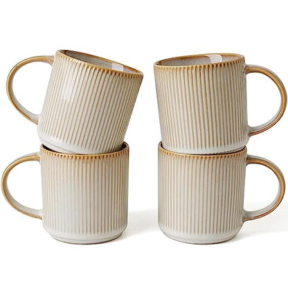 famiware Coffee Mug Set of 4, Star 12 oz Ceramic Mugs Cups Set with Handle | Stoneware Stackable Catering Cup for Coffee, Tea, Cappuccino, Latte, Microwave & Dishwasher Safe, Cappuccino White - color: Star-Cappuccino White, size: 4 Count (Pack of 1)