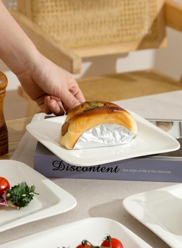 7.3 Inch Square Porcelain Dessert Plates, 10 Pieces, White | Appetizer Dinnerware, Scratch Resistant, Microwave Safe, Oven Safe, Dishwasher Safe - size: 7.3 Inch - 10P