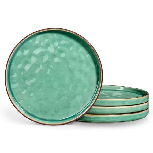 LIANYU 7.9 Inch Dessert Plates of 4, Kitchen Ceramic Dinner Plates Set, Dinnerware Serving Dishes Set, Dinnerware Salad Appetizer Plates for Microwave Dishwasher Oven, Chip Resistant, Emerald Green - color: Emerald Green, size: 7.9 Inch for 4