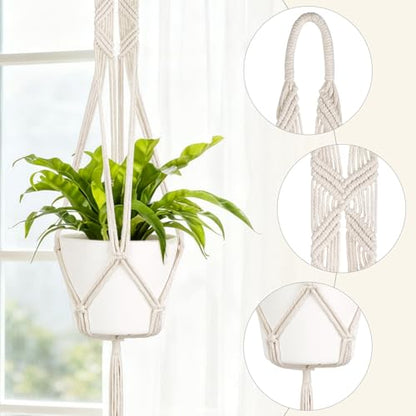 Mkono 2 Packs 43 Inch Macrame Plant Hanger Large for up to 12 Inch Pot Extra Long Hanging Plant Holder Hanging Planter Basket for Indoor Outdoor Boho Home Decor(POTS NOT Included)