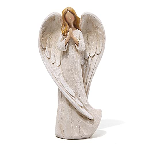 Hodao Praying Angel Figurine Resin Guardian Angel Statue for Home Decor, Elegant White Blessing Sculpture for Shelf Table Mantel, Keepsake Gift for Mom, Women and Family - style: praying