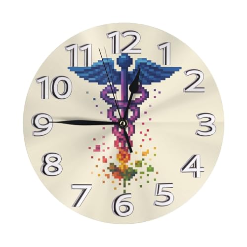Silent Non-Ticking 10-Inch Wall Clock Nurse Rn En Pixel Retro Round Decorative Quartz Clock for Living Room,Bedroom,Kitchen - style: Pixel