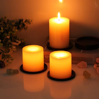 OwnMy 3PCS Iron Candle Holders for Pillar Candles, 3" Metal Candle Plates | Small Round Tealight Holders Black Iron Pillar Candle Trays, Elegant Candle Stand Bases for Wedding Dining Table Centerpieces - color: Black-3pcs