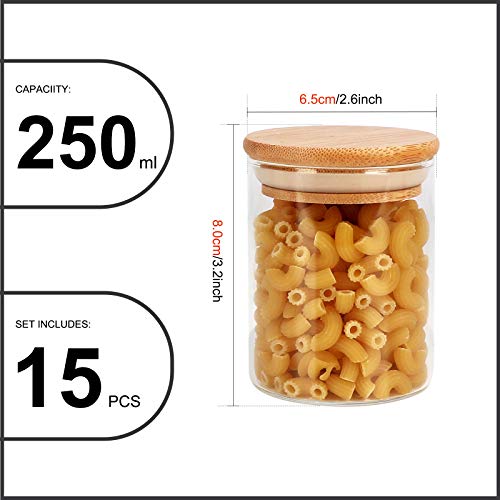 DHSBTLS 15 Pack 6 oz Glass Jars With Bamboo Lids for Kitchen, Pantry | Borosilicate Airtight Canisters, Food Storage Container, Pantry Organization, Kitchen Sets, Spice Containers - size: 6 fl oz (15 pcs)