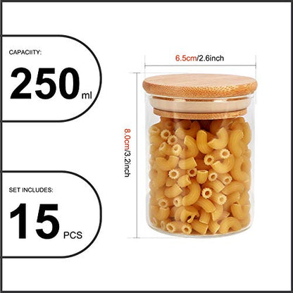 DHSBTLS 15 Pack 6 oz Glass Jars With Bamboo Lids for Kitchen, Pantry | Borosilicate Airtight Canisters, Food Storage Container, Pantry Organization, Kitchen Sets, Spice Containers - size: 6 fl oz (15 pcs)