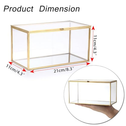 Hipiwe Gold Glass Decorative Boxes Rectangular Keepsake Shadow Box with Lid | Mini Garden Jewelry Display Case Vanity Lidded Boxes for Wedding Cards, Trinkets, Photos & Perfume - 8.3"x4.3"x4.3"