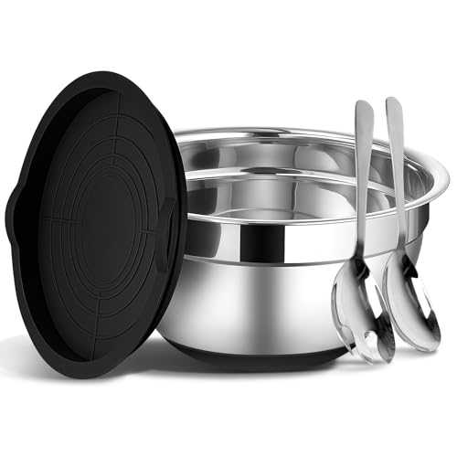 ShineMe Stainless Steel Salad Bowl with Lid, Extra Large Metal Bowl with Serving Utensils for Preparing, Mixing, Marinating, and Serving with Anti-slip Bottom, Unbreakable Kitchen Bowls 7QT - color: Silver