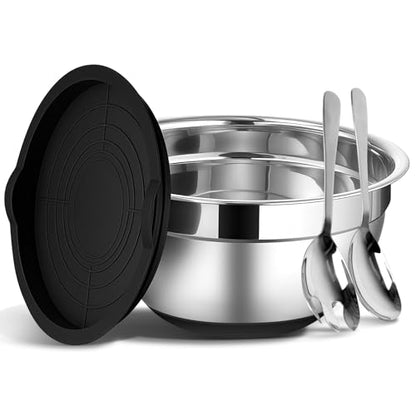 ShineMe Stainless Steel Salad Bowl with Lid, Extra Large Metal Bowl with Serving Utensils for Preparing, Mixing, Marinating, and Serving with Anti-slip Bottom, Unbreakable Kitchen Bowls 7QT - color: Silver
