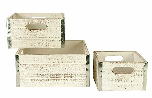 wald imports - Set of 3 Distressed White-Washed Wooden Crates for Storage - Decorative Wooden Crate Set for Home Decoration & Display - Vintage Storage for Household Goods - color: Off-White