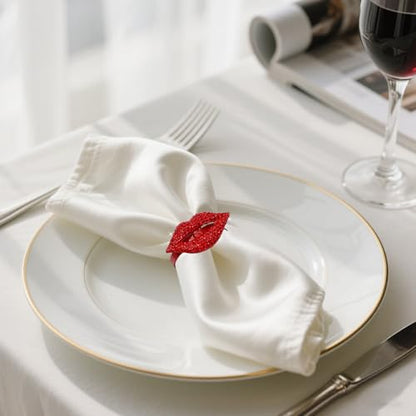 Valentines Day Napkin Rings Set of 6 Red Rhinestone Lip Napkin Ring Holders for Western Wedding Party Bridal Shower Anniversary Dinner Girl Birthday Family Gatherings Dining Table Decor - style: ERW69