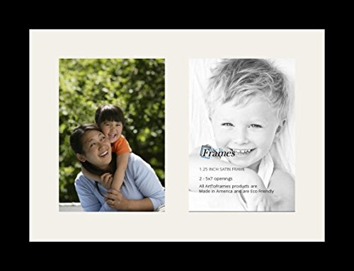ArtToFrames Collage Photo Frame Single Mat with 2-5x7 Openings and Satin Black Frame. - color: 2 - 5x7 - (2368)