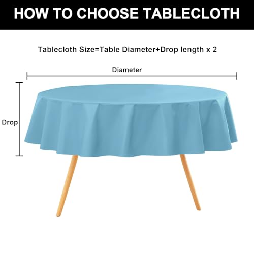 Round Vinyl Waterproof Tablecloth with Flannel Backed | Spillproof Wipe Clean Table Cloth, Plastic Flannel Backing for Dining, Buffet Parties Picnic Camping, Aquamarine, 60" - color: Aquamarine, size: 60" (Round)