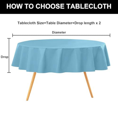 Round Vinyl Waterproof Tablecloth with Flannel Backed | Spillproof Wipe Clean Table Cloth, Plastic Flannel Backing for Dining, Buffet Parties Picnic Camping, Aquamarine, 60" - color: Aquamarine, size: 60" (Round)