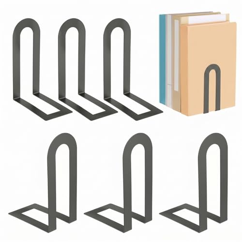 6 Pcs Metal Book Ends, Minimalist Gray, 5.5 * 3.75 * 2.25inch | Decorative Bookends for Shelves, Stackable Organizer for Home Office, Geometric Design Holds Books Upright, Dorm Decor - color: Gray, size: 5.5*3.75*2.25inch