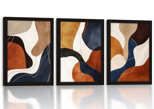 Framed Modern Abstract Canvas Wall Art 3 Pcs Geometric Decor 16x12 Inch | Neutral Painting Prints Picture Poster Ready to Hang Modern decor for living room bedroom Entryway bathroom hallway bookshelf - color: Color Block 005, size: 16"L x 12"W