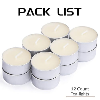 Natural Ivory White Beeswax Tealight Candles in Metal Aluminum Cup, 12-Pack | Organic, Small Candle, Unscented, Smokeless, 4-5 Hours Burning, Natural smell, 100% Pure Beeswax, Cotton wick, Clean Burn