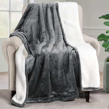 Utopia Bedding Reversible Plush Sherpa Blanket Throw Size Grey, 50x60 Inch | Soft, Warm, Fleece, Bed, Sofa, Couch, Camping, Travel, Cozy, All Season - color: Grey, size: Throw (50x60 Inch)
