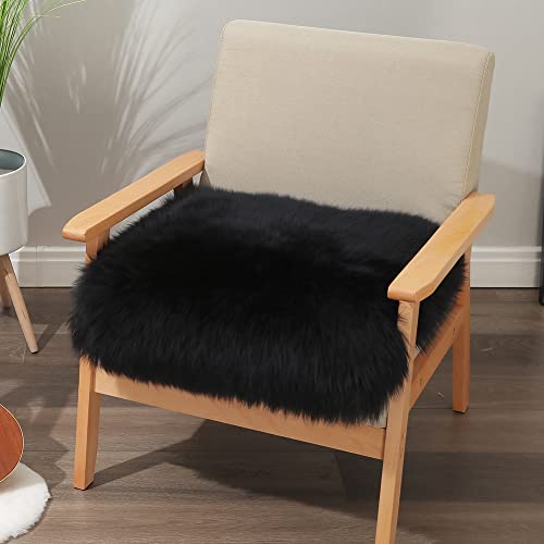 LLB Sheepskin Chair Cushion Non-Slip Back Square Genuine Fur Chair Cover Silky Natural Wool Seat Cushion Pad Soft Area Rugs Carpet for Home Office Restaurant Chair 18x18 Inch (Pack of 1), Black - color: Black, size: 18x18 Inch (Pack of 1)