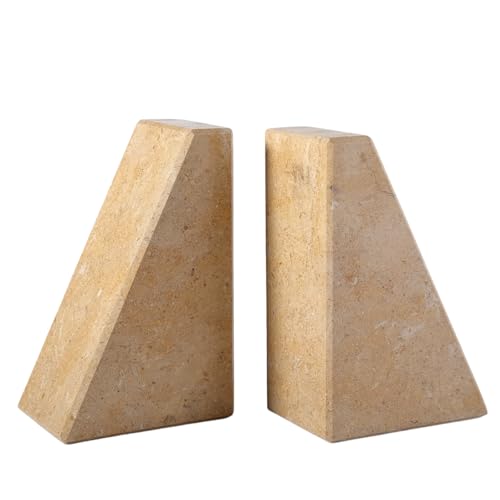 Marble Bookends for Shelves, Large Bookends for Heavy Books, Non-Slip Heavy Duty Book Stopper for CD/Movies, Aesthetic Decorative Bookends for Shelves Table Home Decor(Brown) - color: Trapezoid-brown