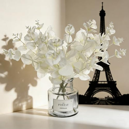 Tinsow 5 Pcs Artificial Eucalyptus Branches Real Touch Leaf Stem White Faux Eucalyptuses Wedding Bouquet Centerpiece Christmas Home Decor (White and Beige Mix, 5) - color: White
