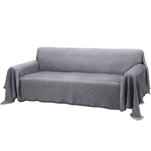 Rose Home Fashion Geometrical Throw Sofa Cover Blanket, Washable Couch Covers for 3 Cushion Couch Sofa Pet Friendly, Furniture Protector for Dogs (Small, Dark Grey) - color: Dark Grey, size: Small