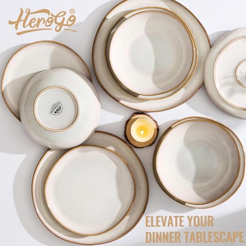 Herogo 24Pcs Plates and Bowls Dinner Set, Stoneware Dinnerware Dishes Sets for 8, Ceramic Dishware Tableware Includes Dinner Salad Plates, Soup Bowls, Microwave & Dishwasher Safe, Pearl White - color: Pearl White, size: 8 Set (24pcs)
